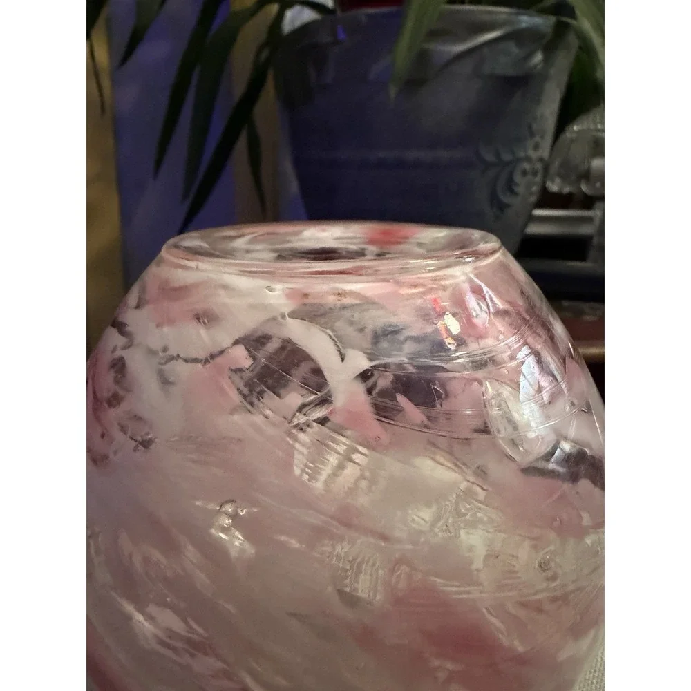 Vintage Hand Blown Pink White Swirl Art Glass Vase - Flawless Condition